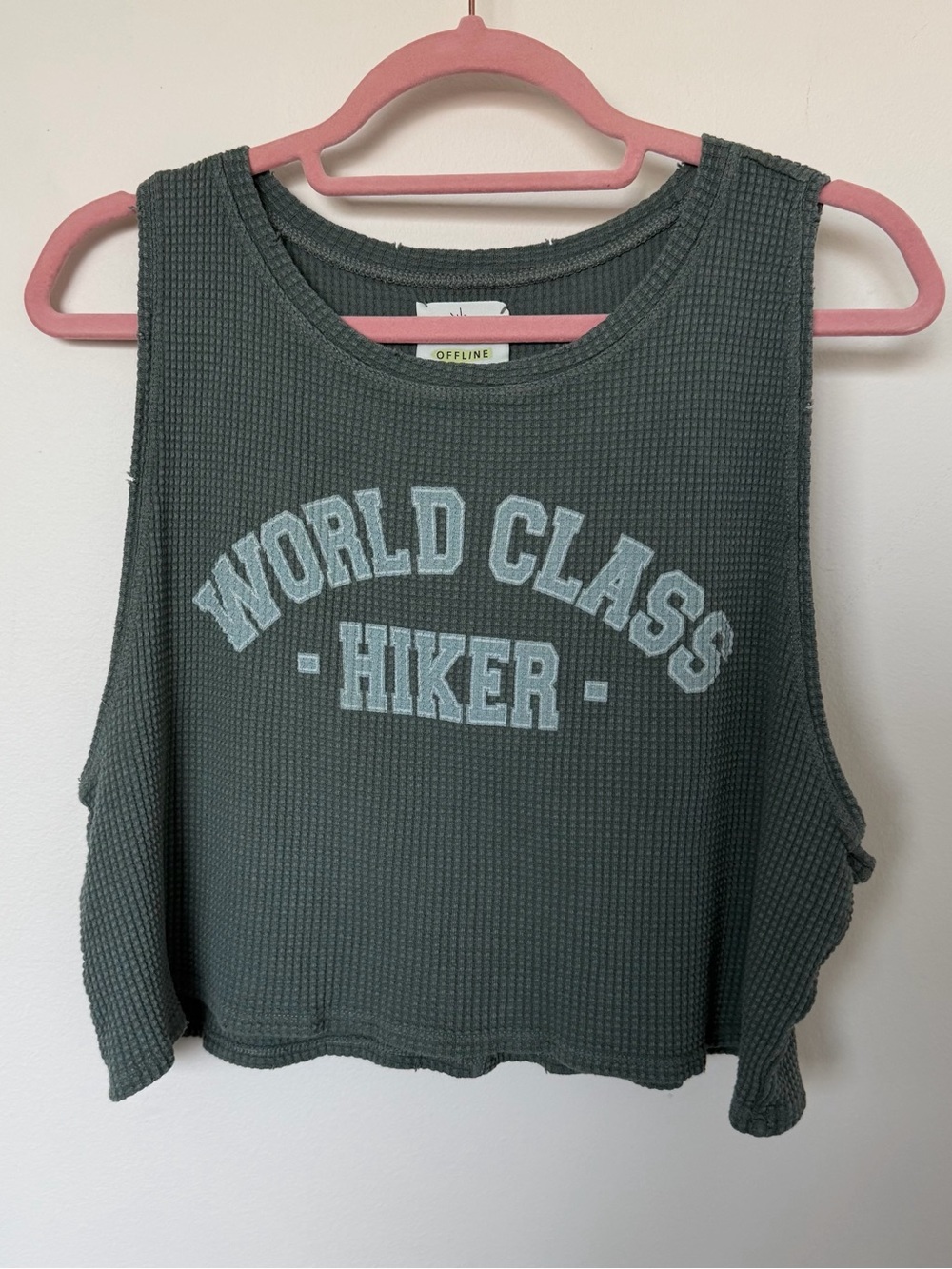 OFFLINE by Aerie Waffle Knit Crop Tank Top “WORLD CLASS HIKER”